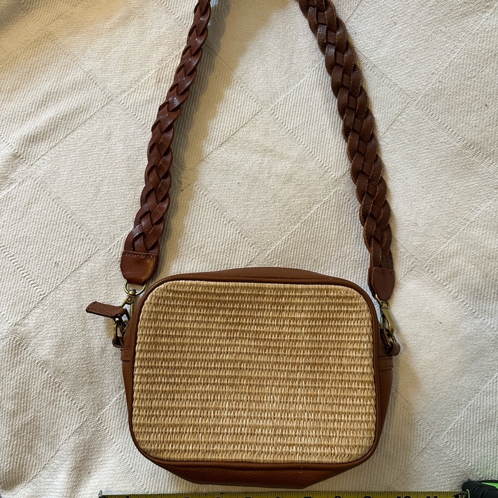 Brown and Tan Woven Crossbody Bag